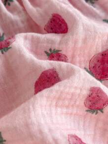 Loomiva Baby Girl Strawberry Pattern Square Neck Ruffle Trim Sleeveless Pullover Top And Bloomer Shorts 2 Pieces Set - Pink - View 7