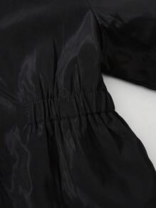 SHEIN 女童姐妹装设计，休闲百搭运动简约撞色滚边防风内衬收腰派克大衣，适合秋冬季节穿着，保暖防风，姐妹装，日常穿着，女童外套，春季外套 - 黑色 - 查看 4