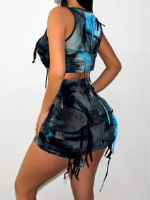 Zolique Tie Dye Fringe Design Slim Fit Vest And Skirt Set For New Year Clothes - Multicolor - View 5