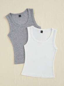 Attitoon 3pcs Women Ribbed Knit Casual Fitted Camisoles, Versatile