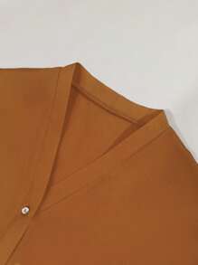 INAWLY Plus Size 2 Pieces Set: Solid Color Shirt And Pleated Mini Skirt, Casual Holiday Wear