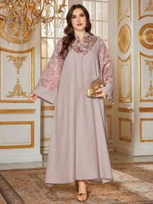 Al Najma Robe longue ample de grande taille avec broderie, kaftan modeste