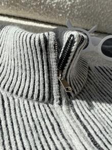 Comfortcana Women's Striped Front Zipper Collar Cropped Knit Vest