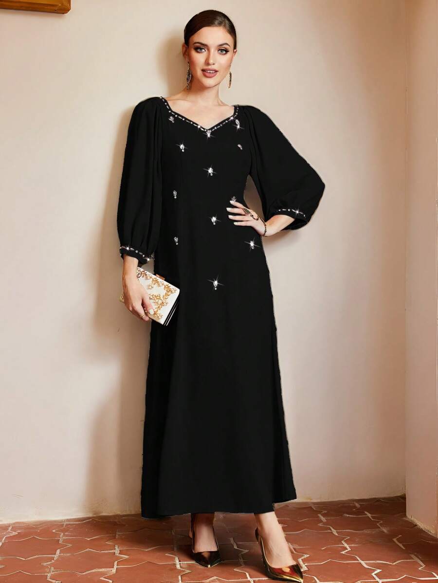 Al Najma Traditional Turkish Long Robe, Modest Kaftan - Black - View 1