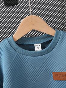 年轻男孩字母印花装饰圆领短袖休闲 T 恤 - 藍色 - 查看 5