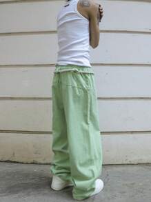 Manfinity EMRG Men's Loose Wide Leg Versatile Casual Jeans - Green - View 4