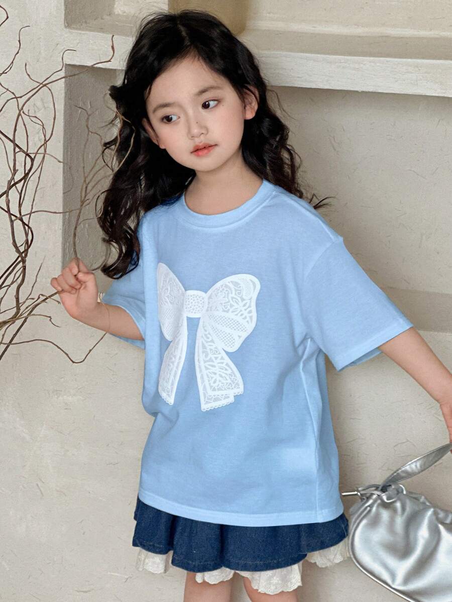 DAZY 夏季小女孩小圆领针织短袖蝴蝶印花T恤