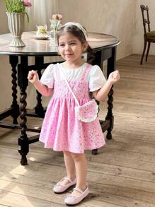 Baby Girl Clothing Baby Girl Dress Pink Floral Print Pattern With Bubbles, Ruffles, Short Sleeves, Horns, Elegant And Casual Summer Versatile Dress Bring A Love Bag - Multicolor - View 11