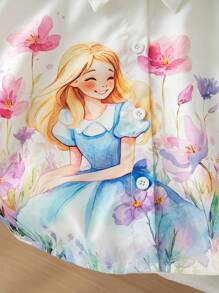 SHEIN 1pc Young Girls Elegant Flower Pattern Top, White Sleeveless Blouse With Delicate Details, Charming & Face-Flattering Design - White - View 3