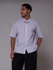 Musero Men Oversized Stripe Chain Detail Smart Shirt For Spring Summer Vacation - Light Grey - View 1