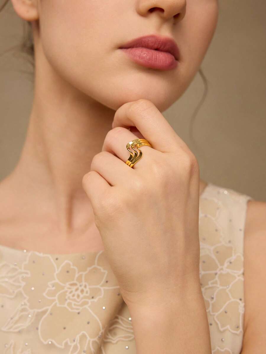 MOTF PREMIUM ANILLOS DE MUJER GEOMÉTRICOS MULTICAPA - Dorado - Ver 1