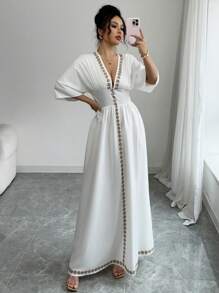 Rafferiza Elegant Floral Retro Pattern Waist Drawstring Dress With Short Sleeves For Women