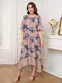 Lacomfia Rochie lungă arabă pentru femei, stil conservator, cu imprimeu, rochie lungă pentru femei