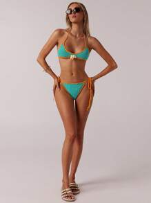 Forever 21 Women Floral 3D Decor Halter Cover Up And Triangle Bikini Swimwear Set - Multicolor - View 4