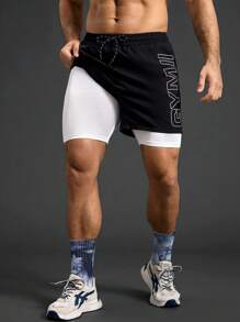 Manfinity Sport Polished 男士休闲运动短裤，简约时尚，适合日常穿着，健身套装短裤，男士健身短裤，男士跑步短裤 - 黑色 - 查看 4