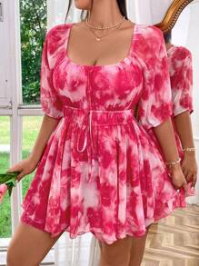 Sunnyshic Tuta in chiffon con stampa floreale digitale, vita elastica, di taglia comode