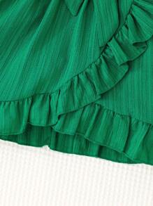 SHEIN Young Girl Comfortable Casual Ruffle Hem Dress With Waist Belt, Summer - Green - View 5