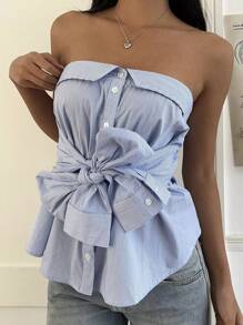 SHEIN EZwear 蓝色编织条纹女士抹胸