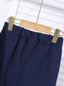 Teenage Girl Solid Color Long Sleeve Button Up Blouse + Straight Leg Pants 2pcs Outfit