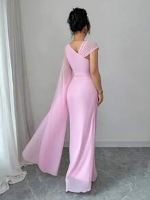 Rafferiza 优雅百搭派对不对称褶皱不对称肩部收腰连衣裙