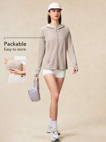 OutZeal SunProof UPF50+ 可打包防晒连帽速干透气高科技面料女款夹克 - 卡其色 - 查看 3