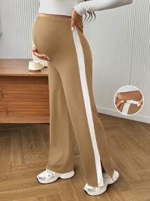 SHEIN Maternity Comfortable Adjustable Waist Flare Leggings - Khaki - View 1