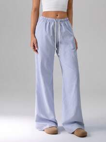 TRNVIE Pink 100% Cotton Low Waist Drawstring Tie Straight Leg Pants, Fashionable Casual Homewear For Women, Spring Fall Cloth For Women