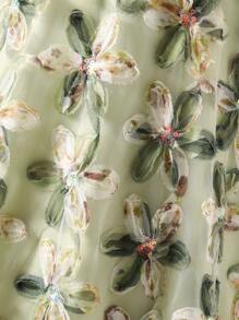 SHEIN Tween Girl Colorful 3D Floral Sequins Embellished Jacquard Dreamy & Elegant Bowknot Decorated Dress - Green - View 4