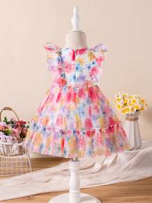 SHEIN Vestito di tulle da principessa con grandi occhi cartoni animati, di colore verde fluo, per bambine da 0 a 3 anni, casual e divertente per uso quotidiano