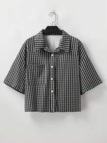 SHEIN Manfinity Dauomo Men's Casual Plaid Cropped Shirt, Summer