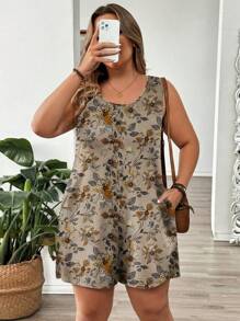 EMERY ROSE Plus Size Floral Print Casual Jumpsuit For Vacation Suitable For Going Out - Multicolor - View 5