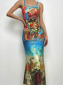 INAWLY Women's Printed Simple Fashion Dress Suitable For Summer - Blue - View 1