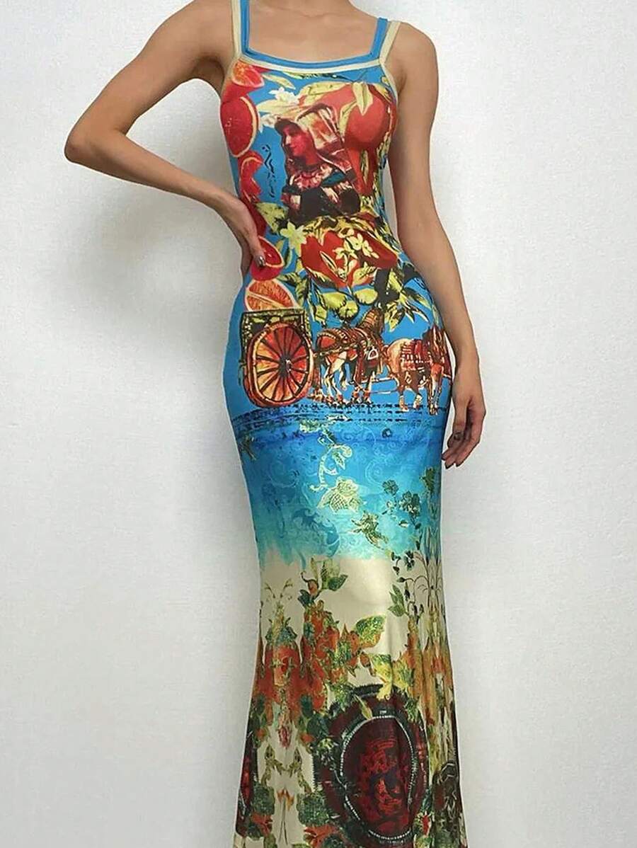 INAWLY Women's Printed Simple Fashion Dress Suitable For Summer - Blue - View 1