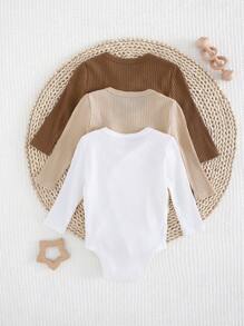 Loomiva Newborn Baby 3pcs Ribbed Knit Bodysuit - Khaki - View 2