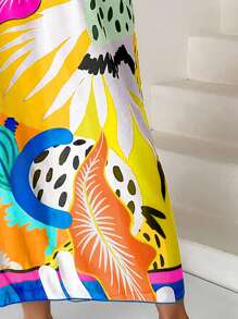 SHEIN Swim Floral Print 1 Piece Swimsuit With Mesh Surong For Women, Tie-Side Sexy Wraparound Skirt Cover Up For Summer Beach Vacation - Yellow - View 3