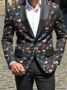 Manfinity AFTRDRK 男式纯色拼布前扣长袖上衣和长裤西装外套 - 彩色 - 查看 1