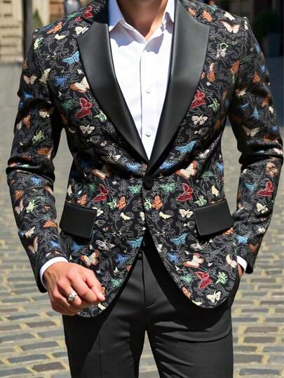 Manfinity AFTRDRK 男式纯色拼布前扣长袖上衣和长裤西装外套