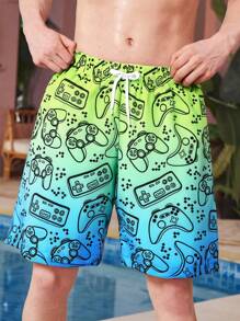 Quần bơi nam tuổi teen (8-14 tuổi) in hình tay cầm chơi game, kiểu dáng gradient, nhanh khô, có dây rút ở eo, thích hợp cho kỳ nghỉ ở hồ bơi. - Nhiều màu - Xem 1