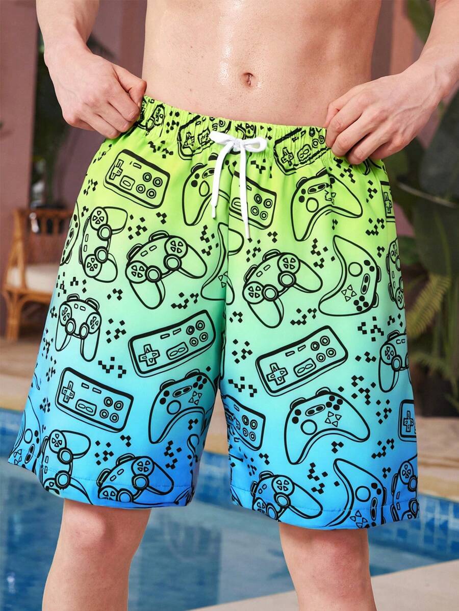 Quần bơi nam tuổi teen (8-14 tuổi) in hình tay cầm chơi game, kiểu dáng gradient, nhanh khô, có dây rút ở eo, thích hợp cho kỳ nghỉ ở hồ bơi. - Nhiều màu - Xem 1