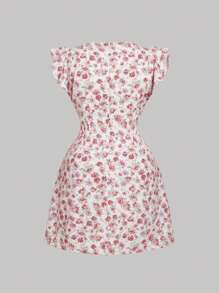 SHEIN MOD Plus Size Women Mini Ditsy Floral Fitted Waist Crop Top Dress,Summer Essentials, Tropical Vacation Woman Clothes.