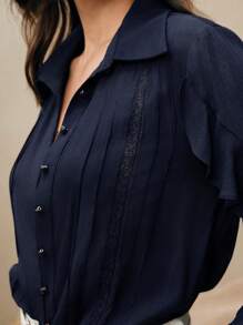 Anewsta 春季纯色长袖梭织常规休闲衬衫，商务休闲，度假 - 藏蓝色 - 查看 3