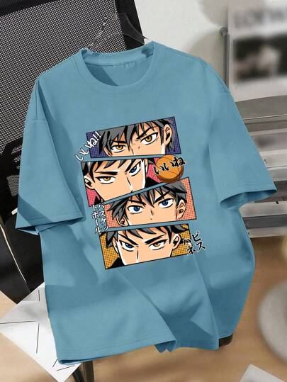 SHEIN Teen Boy Casual Graphic Print Short Sleeve T-Shirt, Suitable For Summer