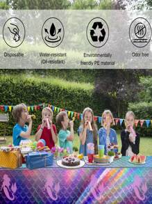 1 件美人鱼彩虹色塑料桌布，美人鱼激光桌布全息箔一次性桌布适用于生日婚礼迪斯科节日美人鱼主题派对装饰