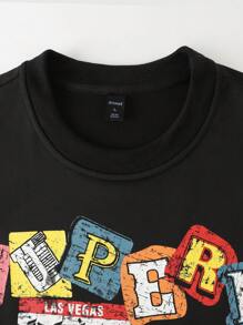 ROMWE MEN Street Life Áo thun nam họa tiết chắp vá, phong cách thường ngày ngắn, phong cách đường phố cổ điển - màu đen - Xem 3