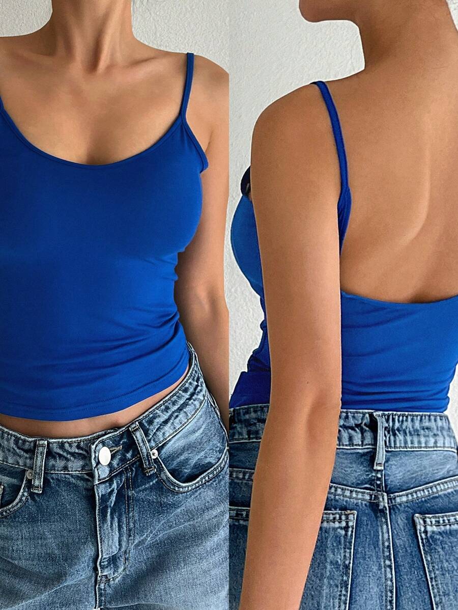 DAZY Women's Casual Versatile Slim Fit Backless Camisole Tops - Royal Blue - View 1