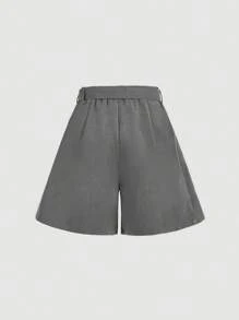 SHEIN MOD Grey Loose Wide-Leg Casual Shorts, Back To School, Casual ,Summer