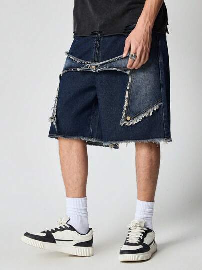 Grunge Punk Pantalones cortos de mezclilla casuales para hombre, sencillos y para uso diario