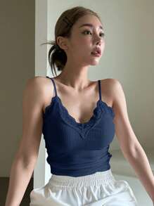 DAZY Women's Solid Color Cami Tank Top, Simple & Fashionable, Suitable For Summer Crop Women Tops - Navy Blue - View 2