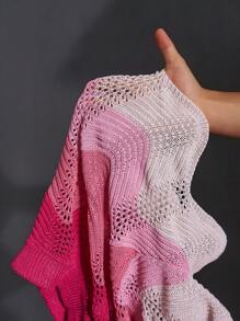 Slaydiva Plus Size Women Pink Ombre Short Knit 2Pcs Set (Top+Shorts), Casual Holiday Wear, Spring/Summer - Pink - View 7