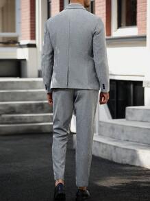 Manfinity Mode Men's Lapel Neck Long Sleeve Blazer And Pants Business Suit Set - Light Grey - View 2